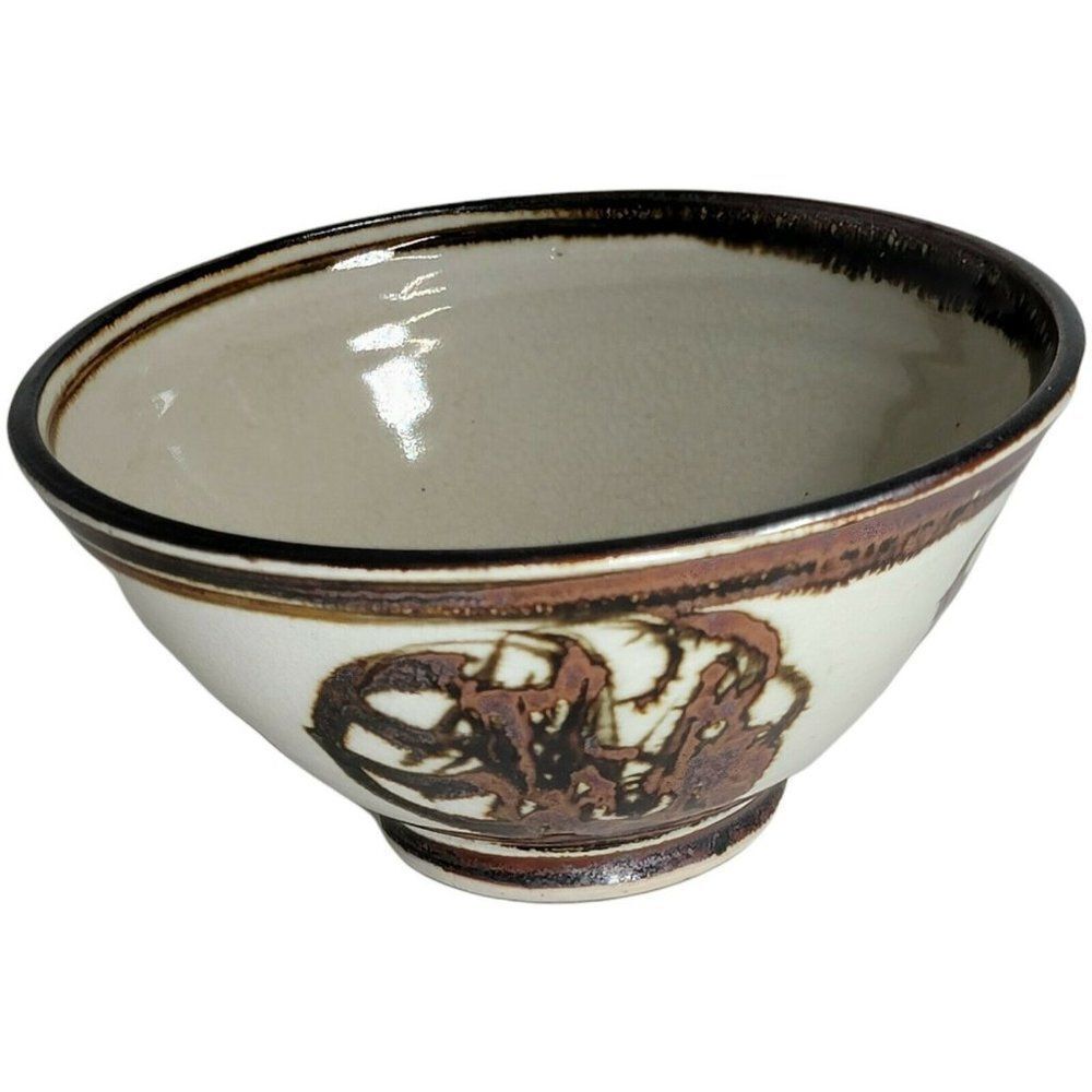 Louis Mideke Studio Pottery Northwest Oriental Asian Serving Abstract Art Bowl